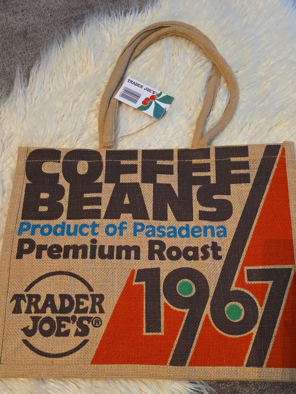 Trader Joe's Beige & Orange Coffee Beans Tote Bag